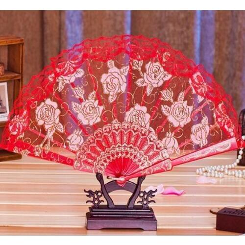30pcs Lace Fabric Silk Folding Hand Held Dance Fans Flower Party Wedding Prom