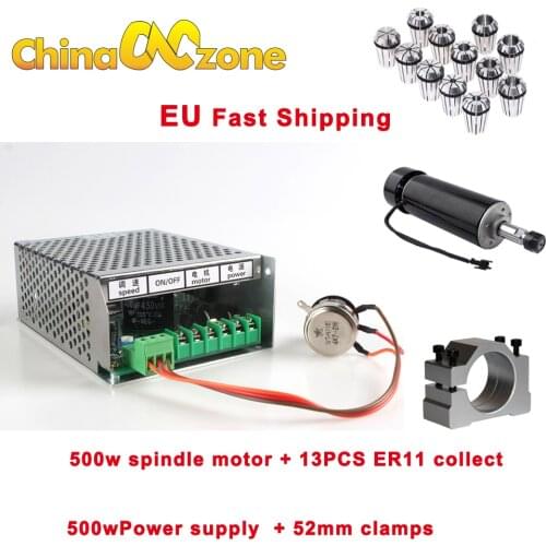 500W Air Cooled Spindle ER11 Chuck CNC 0.5KW Spindle Motor + 52mm clamps + Power Supply speed governor For DIY CNC EU STOCK