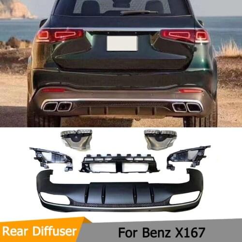 Car Rear Diffuser Lip Spoiler for Mercedes Benz X167 GLE SUV 2020 2021 PP Rear Bumper Diffuser Spoiler with Exhaust Tips