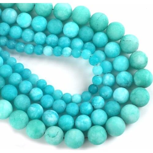 New Arrival Natural Stone Matte Frosted Blue Amazonite Round Loose Beads 15" Strand 6 8 10 12MM Pick Size For Jewelry Making