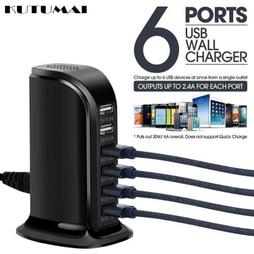 Quick charge 6-Port USB Charging Station Fast Multiple Power Smart Phone USB Charger for iPhone Samsung Xiaomi Desktop Charger