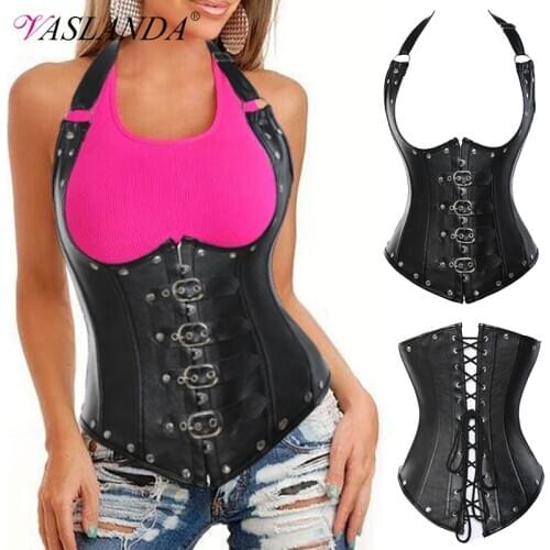 Bustiers & Corsets Burlesque Vintage Halter Boned Bustier Tops Gothic Waist Trainer Corsets Vest Underbust Steampunk Corselet