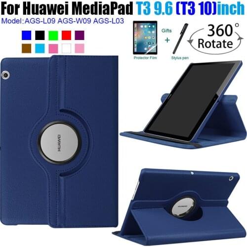 Cover Case For Huawei MediaPad T3 10 AGS-W09 AGS-L09 AGS-L03 9.6" 360 rotating Stand Flip Tablet case for Huawei T3 10 9.6 Glass