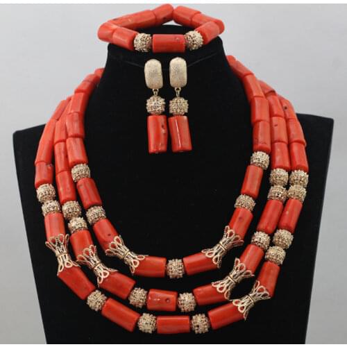 Marvelous African Coral Beads Bridal Statement Necklace Set New Nigerian Wedding Jewelry Set Free Shipping CNR578