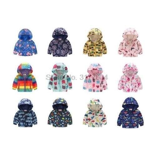 DHL 100pcs Unisex Kids Hooded Zipper Windbreaker Baby Fashion Print Coat Infant Waterproof Hoodies Jackets
