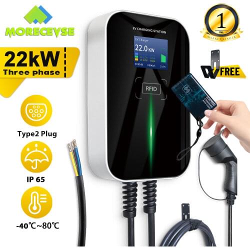 EV Charger EVSE Wallbox Electric Vehicle Charging Station with Type 2 Cable 32A 3Phase IEC 62196-2 for Audi Mercedes-Benz Smart