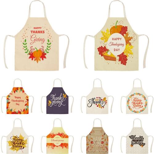 Happy Thanksgiving autumn Leaf Kitchen Aprons for Woman and Man Home Cooking Baking Shop Cleaning Cotton Linen Apron WQ1689