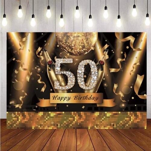 50th Birthday Party Backdrop Disco Gold Light Champagner Diamonds Shiny Photo Background Decor Banner Photo Studio Prop