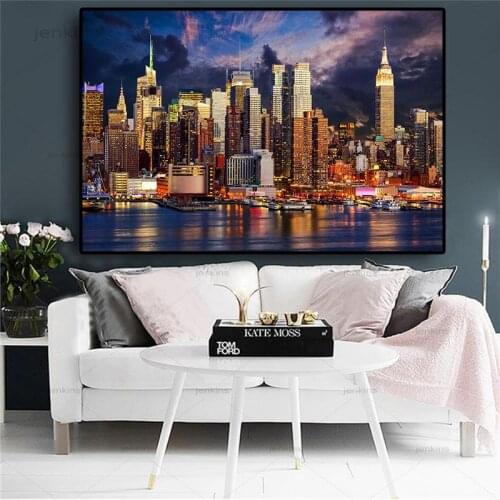 Sunset Cloud New York City Manhattan Building Posters and Prints Scandinavian Canvas Painting Wall Art Picture for Living Room