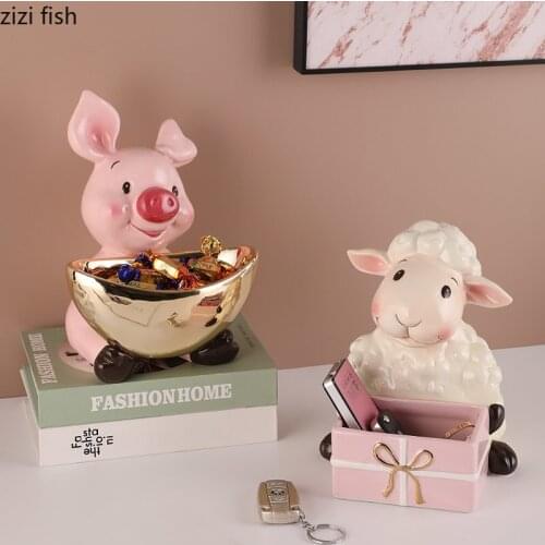 Ceramic Storage Ornaments Animal Decoration Crafts Statue Figurines Desktop Organizer Piggy Bank Key Storage Tray Jewelry Box