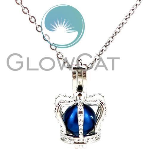KK927 Silver Crown Beads Cage Locket Pendant Perfume Diffuser Pearl Cage Necklace Women Girl Friend Gift