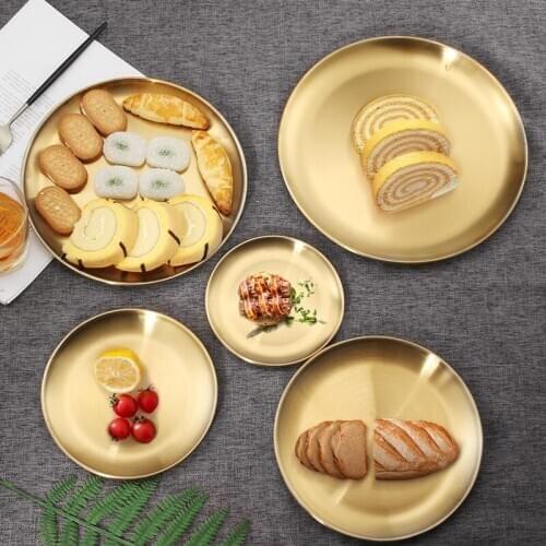 Creative Golden Stainless Steel Round Plate Cake Dessert Flat Plate Thickened Stainless Steel Plate