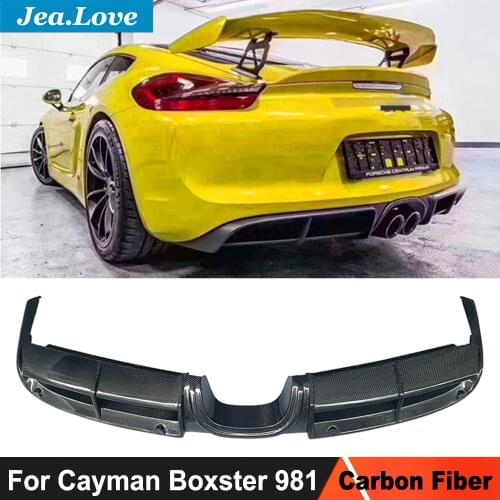 Real Carbon Fiber Rear Bumper Lip Diffuser Protector Rear Decoration Car Body Kit for Porsche Cayman Boxster 981 2013-2015