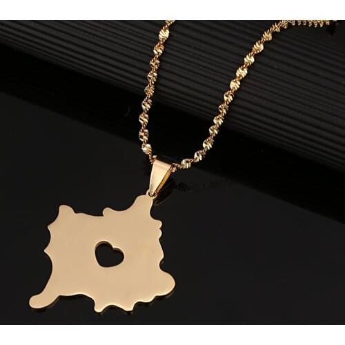 Stainless Steel Trendy Kosovo Map Pendant Necklace Gold Color Kosoves Heart Chain Jewellery