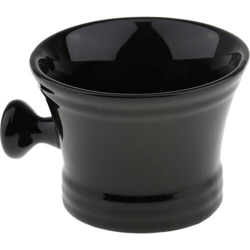 Men Ceramic Shaving Soap Bowl with Handle, Premium Black Shaving Cream Mug Cup for Wet Shave Tool, Salon Barber or Home Use