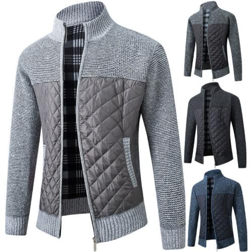 2021 Mens Fleece Sweater Jacket Winter Thicken Patchwork Wool Wool Cardigan Warm Knitted Sweater Jacket Casual Mens Clothing