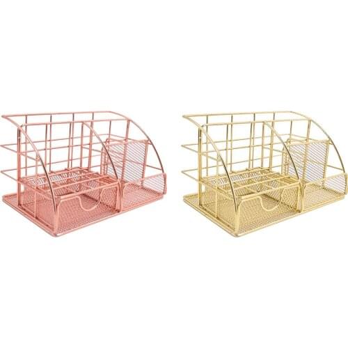 Home Office Desk Organizer with 6 Compartments+Drawer+Pencil Holder, Metal Multifunctional Desktop Organizer