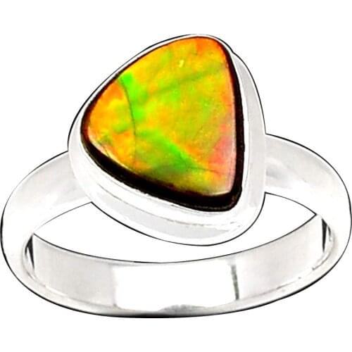 NiaoZaiFei YunZaiKan Genuine Ammolite Ring 925 Sterling Silver,USA Size :9, MHBAR3910
