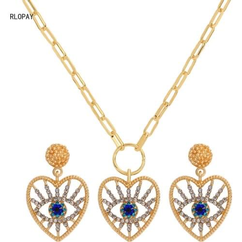 New Fashion Exaggerated Evil Eye Personality Necklace Pendant Earring Set Heart Shape Femininity Jewelry Necklace Set for Girls