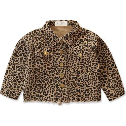 2020 Autumn Kids Girls Fashion Jacket Coats Leopard Print Long Sleeve Single Breasted Turn Down Collar Outwear