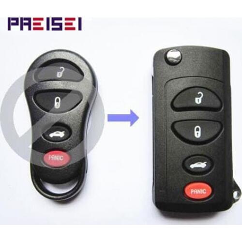 PREISEI 5pieces/lot 3+1 Buttons Car Remote Flip Modified Key Shells Fobs For Chrysler