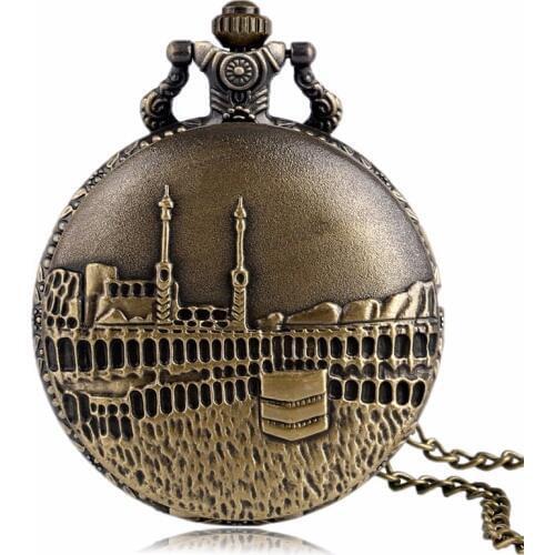 Retro Full Hunter Bronze Casual Necklace Quartz Men Pocket Watch Castle Pendant Copper Fans Gift for pocket watch Male Clock