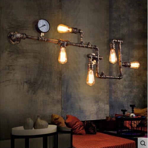 Vintage loft wroguht iron Water pipe wall lamp edison light bar dining living room wall lamp