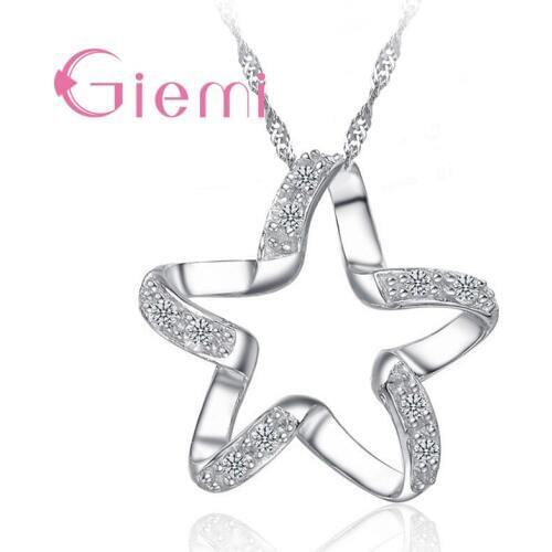 New Arrival 925 Sterling Silver Chic Pendant Necklace Girls Wedding Accessories Women Funny Lucky Star Shape Jewelry