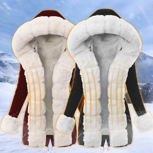Women Coat White Plush Coat Female Winter Cotton Coat Hooded Warm Outwear H9