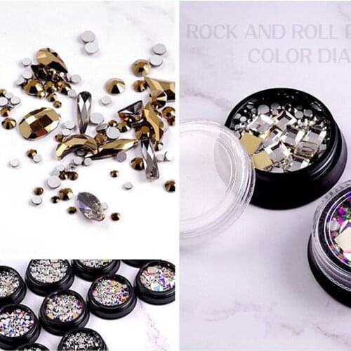 1Box Nail Art Flat-back Gem Rhinestone Mixed Size AB Clear Champagne Gems Glass Non-Hotfix Crystal For Nails Accessory Decor Gem