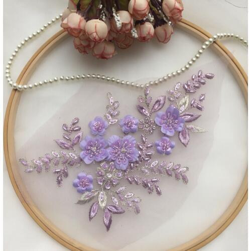 1Piece Multicolor DIY Handmade Beaded Applique Flower Patch Wedding Dress Accessories Lace Embroidery Mending Clothes