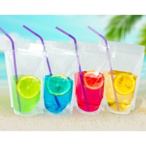 100Pcs Clear Stand-up Beverage Drink Coffee Plastic Packaging Bag, Resealable Zip Lock Grain Candy Baking Food Pouch