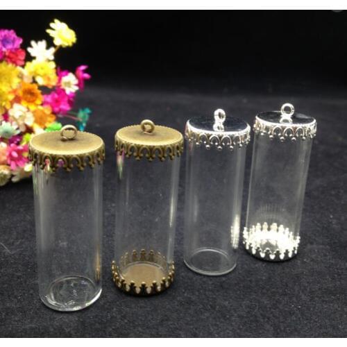 20sets/lot 40*15mm tube shape glass cover wishing bottle with opening glass globe jewelry vial diy pendant necklace findings