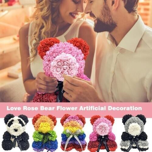 25cm Color Rose Bear New Soap Flower Simulation Creative Eternal Flower Rainbow Rose Bear Valentines Day Gift
