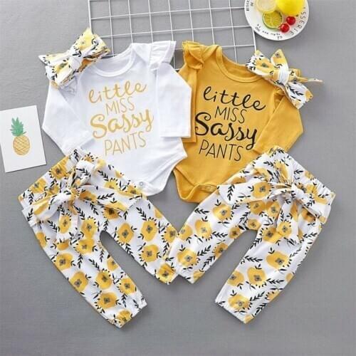 3pcs Infant Baby Girl Clothes Set Ruffle Romper Floral Pants +Headband Outfits Casual Baby Girl Clothing
