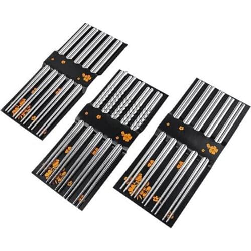 5 Pairs Stainless Steel Chopsticks Chinese Stylish Healthy Light Weight Chinese Chopsticks Metal Non Slip Design Kitchen