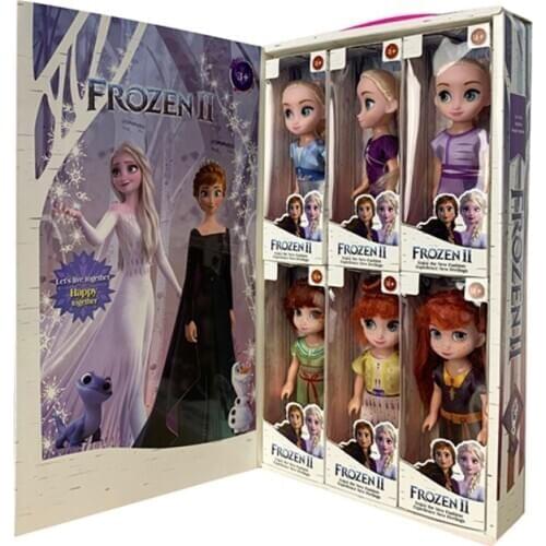 6pcs a set Disney Frozen 2 Princess Anna Elsa Dolls Snow white gift box set family dress doll doll Girl Birthday Christmas gift