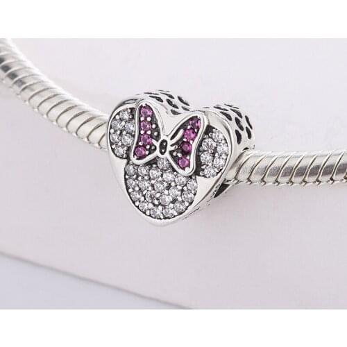 925 Sterling Silver Heart-Shaped White Zircon And Red Bow Pendant Charm Bracelet Original DIY Jewelry Making For Pandora