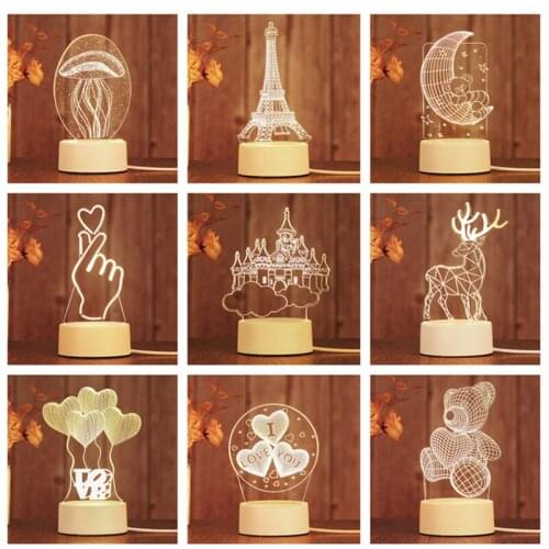 Decoration 3D Acrylic Night Light Creative Bedroom Beside Lamp Desktop LED Lighting Boys Girls Valentines Day Gift Table Lamp