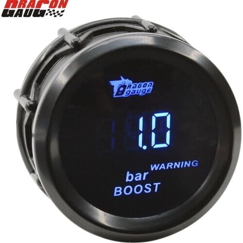 Dragon 2 Inch Digital Auto Car Turbo Boost Gauge -1~2 Bar Meter Blue Backlight Red Warning Tips Free Shipping