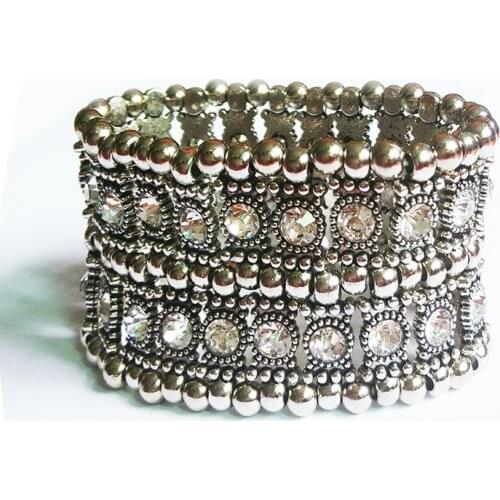 2 rows streche Openable big Exaggeration bracelet Elastic bangle wedding Party Cuff carved retro summer jewelry famous designer