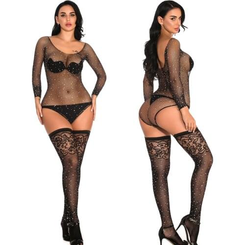 European and American Sexy Underwear Jacquard Long Tube Over-the-knee Socks Bikini Belt Drill Mesh Netting Net Stockings