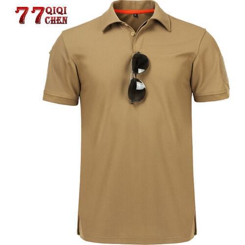 Tactical T Shirts Men Summer Quick Drying Army Lapel Button T Shirt Mans Breathable Military Army Tshirts Camiseta Hombre