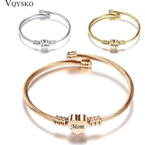 Customize Mom Gift Heart Charm Bracelets New Stainless Steel Cuff Jewelry Bracelet Bangle For Friends Family Drop Shipping