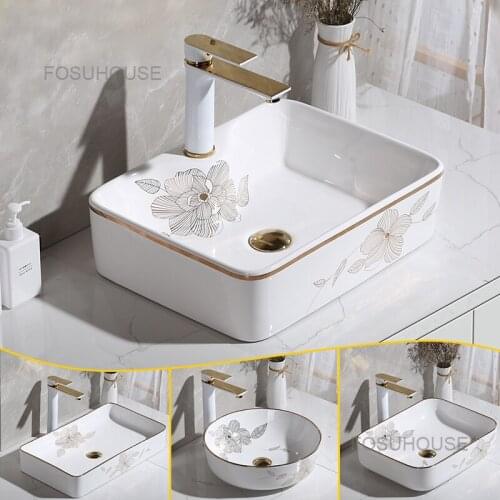 Ceramic Bathroom Sinks Wash Basin Light Luxury Gold Basin Household Art Basin Toilet Wash Basin Single Sink