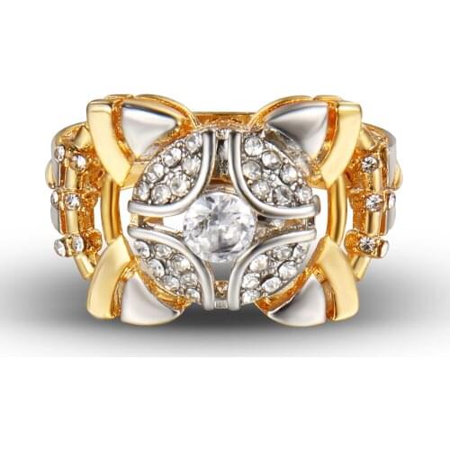 Banquet Couple Wedding Retro Rings Gold Plated Geometry Cubic Zirconia Ring Give Girlfriend Birthday Gift Fashion Charm Jewelry