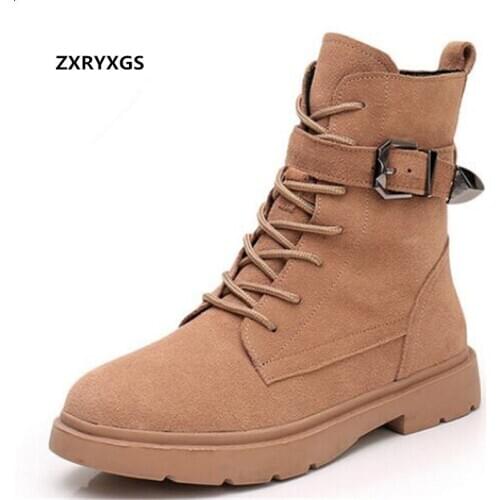 Hot 2020 New Stylish Top Frosted Cowhide Riding Boots Autumn Womens Boots Handsome Large Szie Warm Shoes Winter Leather Boots