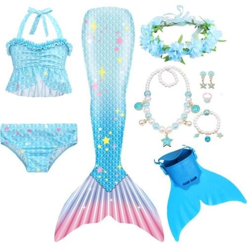 Little Mermaid Tail Costume Swimmable Monofin Bikini Bathing Swimsuit Set Mermaid Tails for Swimming Cosplay