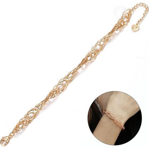 Fashion Jewelry 585 Rose Gold Bracelet for Women Ladies Twisted Wavy Wristband Bracelet Length Adjustable Party Gift DCB36