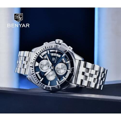 BENYAR Mens Watches Top Brand Luxury 2021 Men Quartz Wristwatches Fashion Multifunctional Chronograph Clock Relogio Masculino